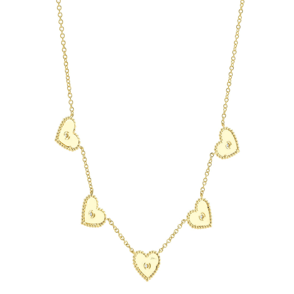0.09CT 14K Y/G DIAMOND BEZEL RIBBED HEART NECKLACE