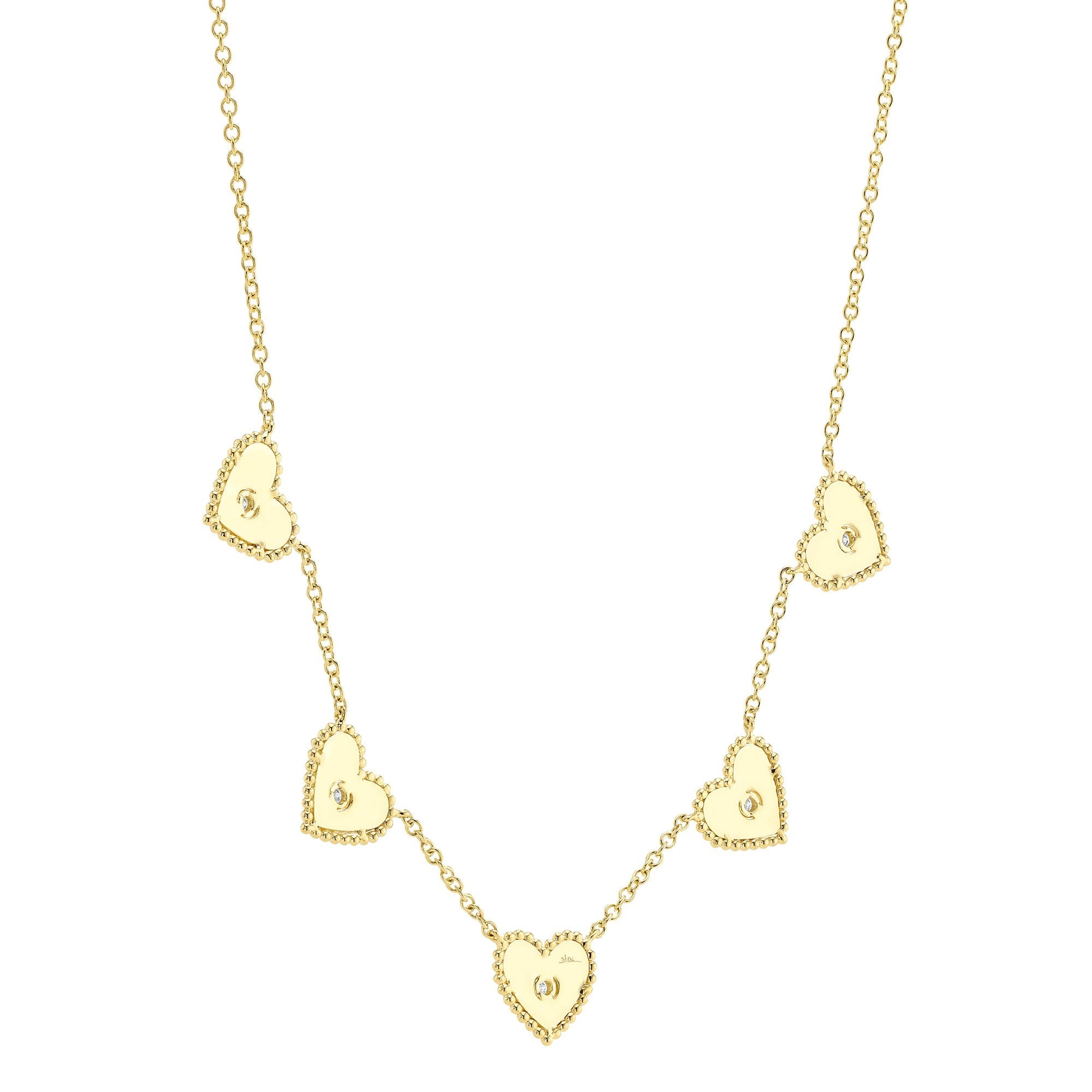 0.09CT 14K Y/G DIAMOND BEZEL RIBBED HEART NECKLACE