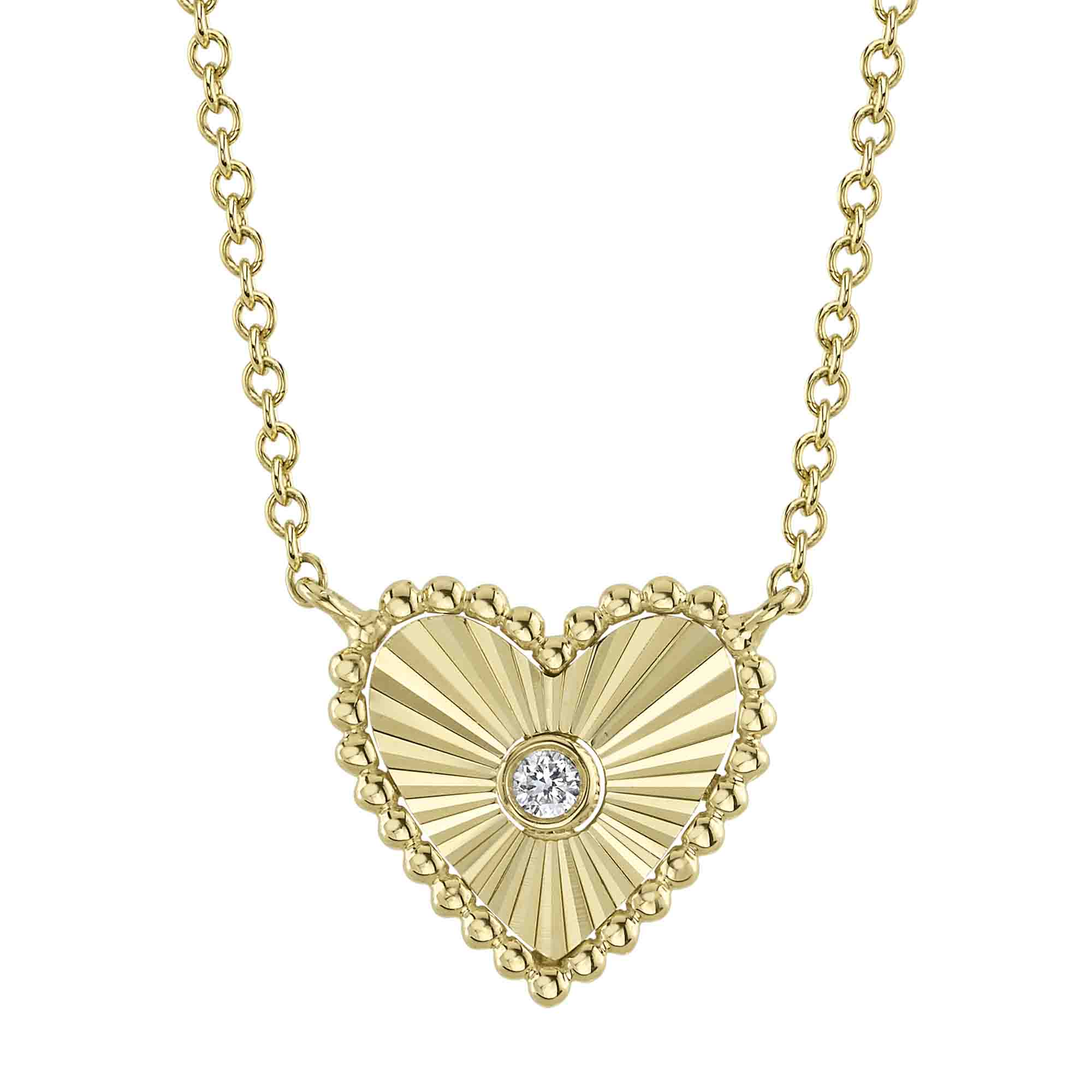 0.02CT 14K Y/G DIAMOND BEZEL RIBBED HEART NECKLACE