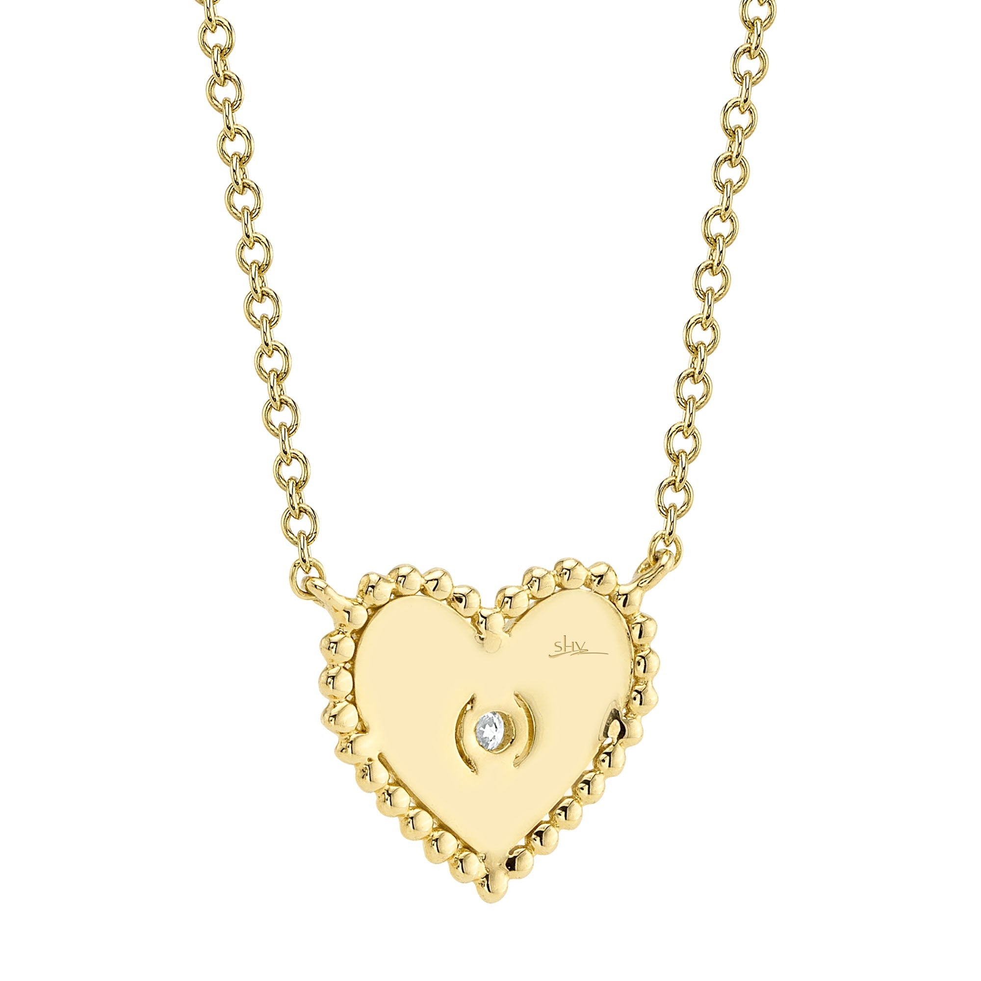 0.02CT 14K Y/G DIAMOND BEZEL RIBBED HEART NECKLACE