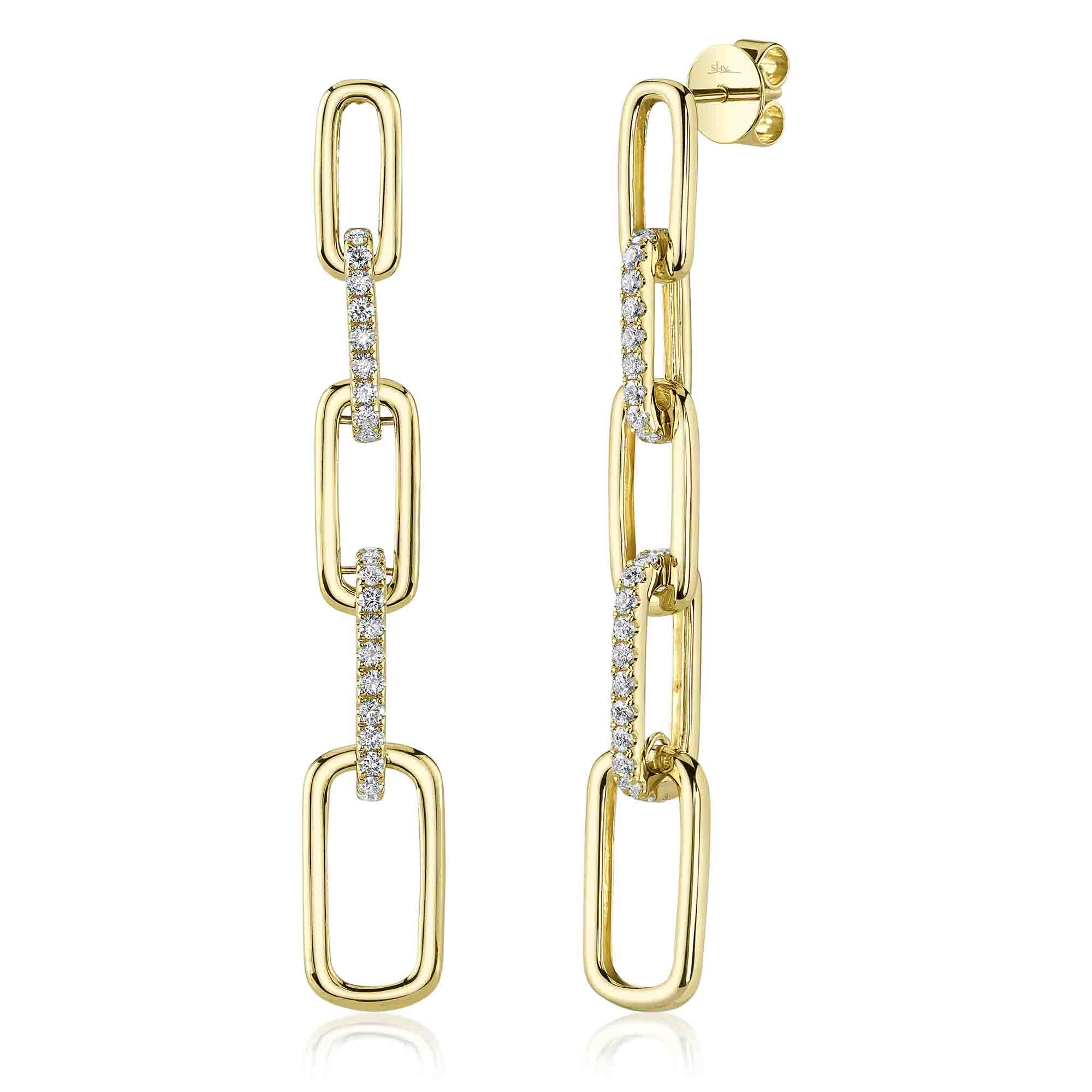 0.64CT 14K Y/G DIAMOND PAPER CLIP LINK EARRING