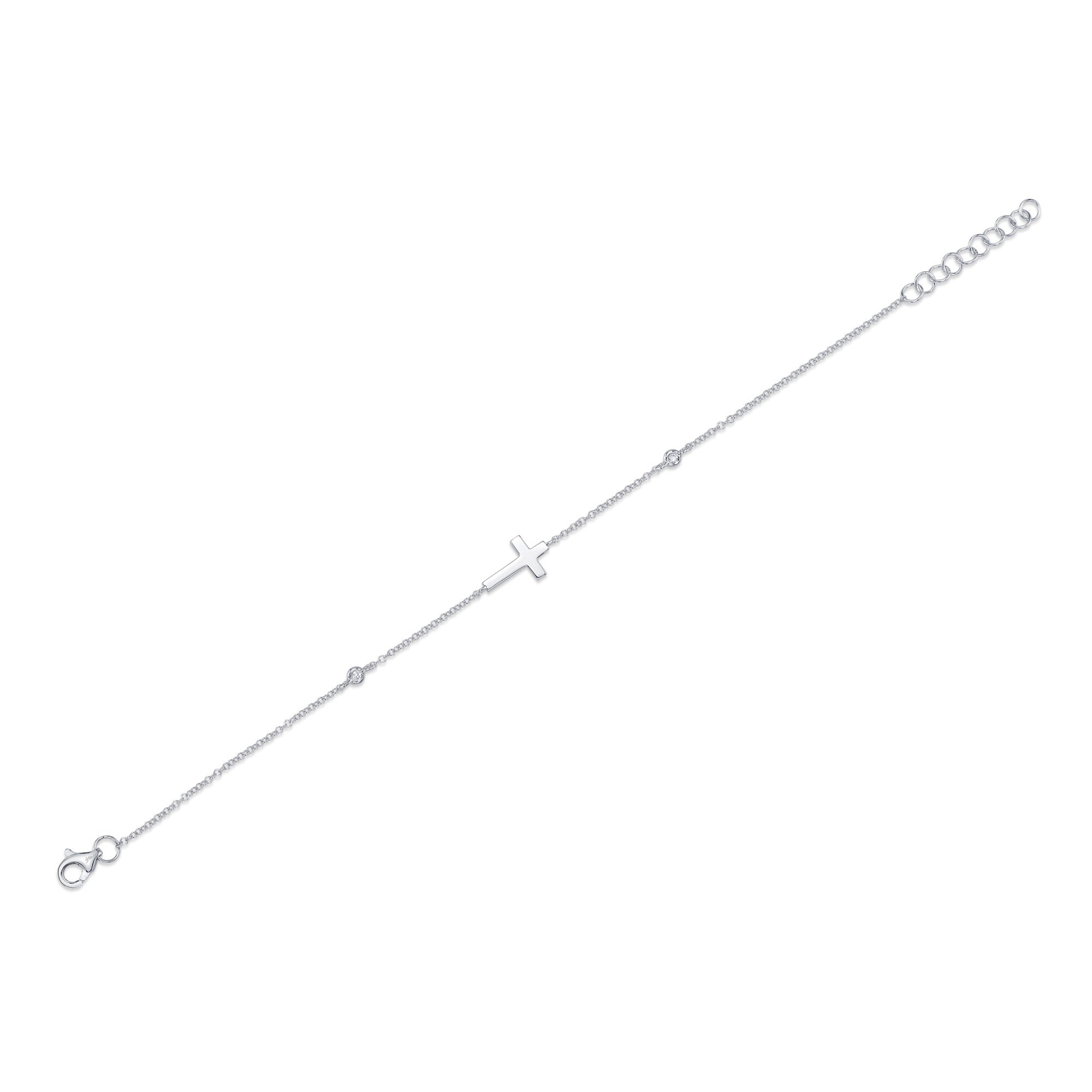 0.03CT 14K W/G DIAMOND BEZEL CROSS BRACELET