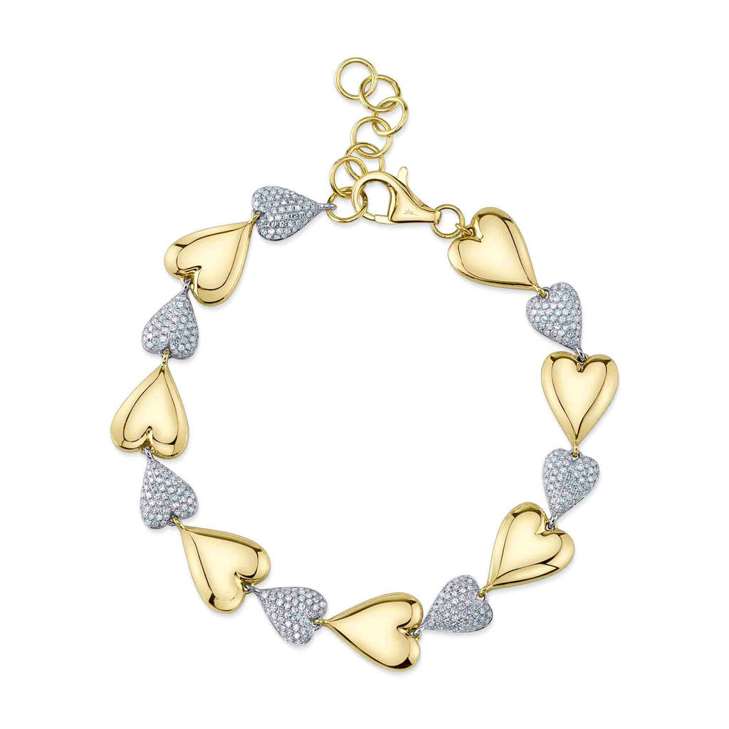 0.78CT 14K2T Y/W DIAMOND PAVE HEART BRACELET