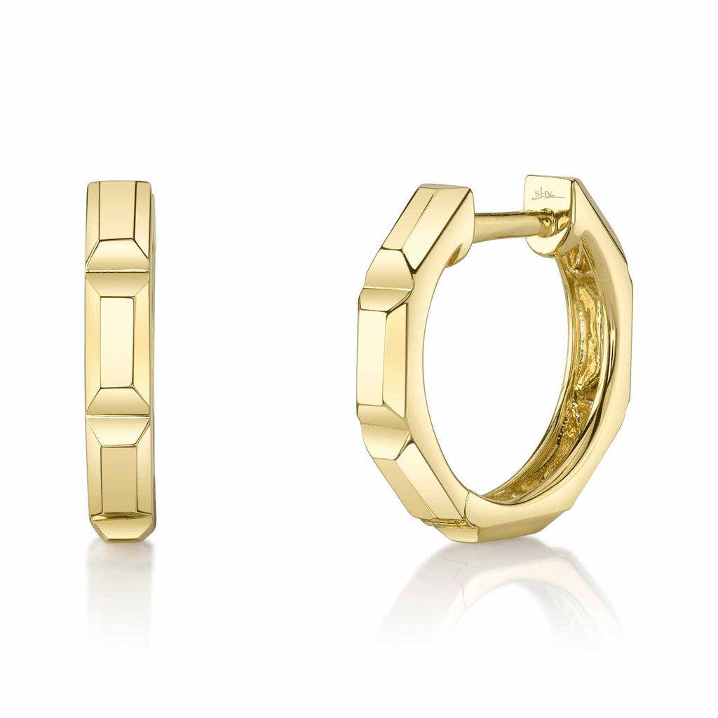 14K Y/G OCTAGON GEO CUT HUGGIE EARRING