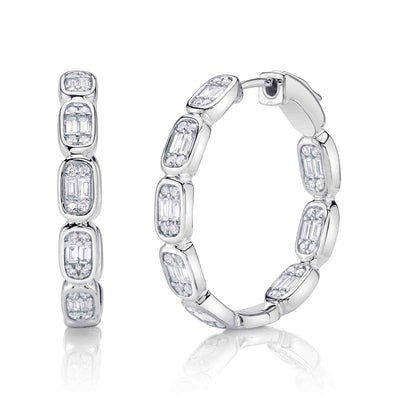 0.90CT 14K W/G DIAMOND BAGUETTE HOOP EARRING