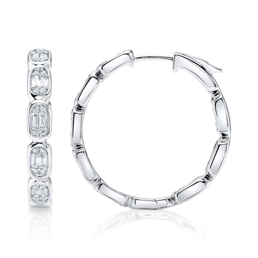 0.90CT 14K W/G DIAMOND BAGUETTE HOOP EARRING