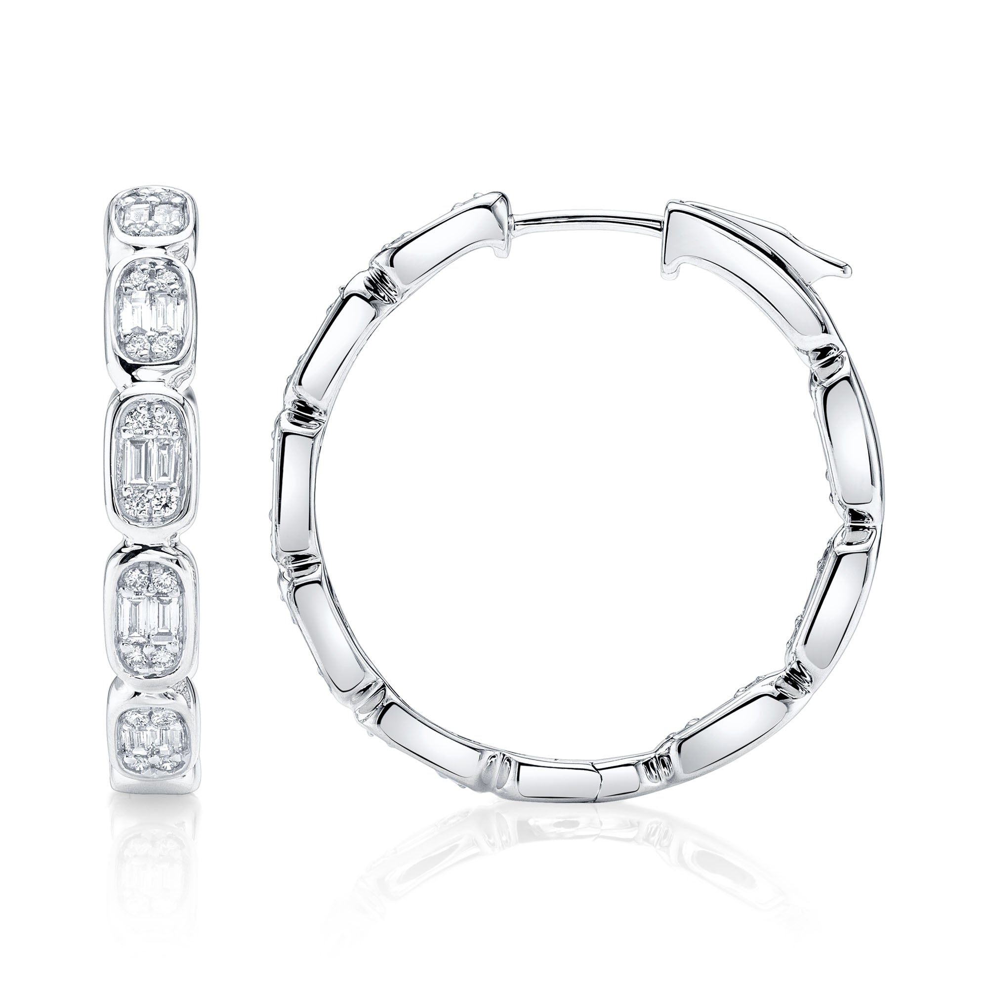 0.90CT 14K W/G DIAMOND BAGUETTE HOOP EARRING