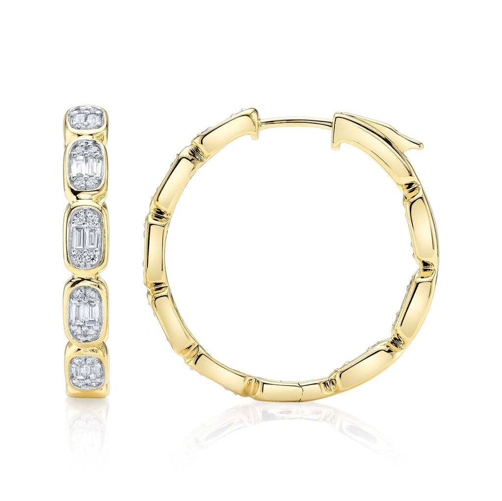 0.90CT 14K Y/G DIAMOND BAGUETTE HOOP EARRING