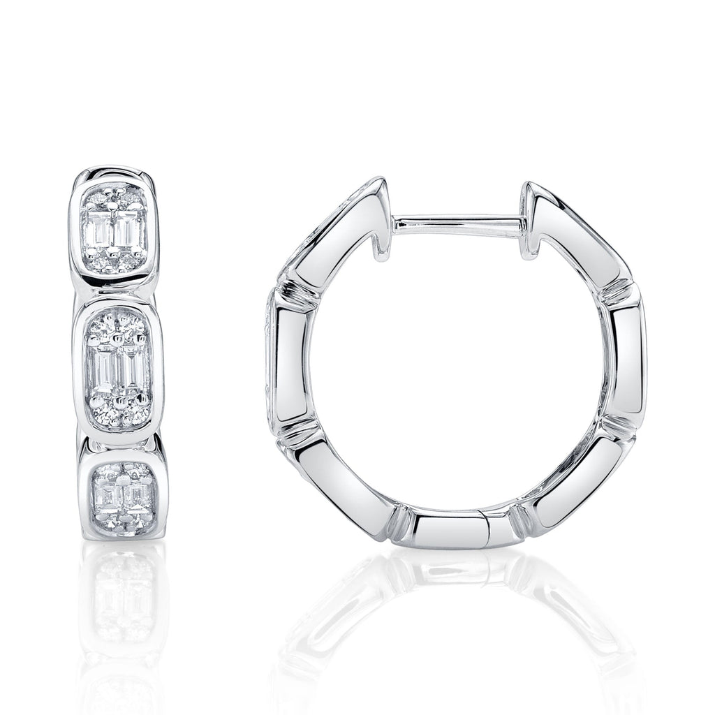 0.39CT 14K W/G DIAMOND BAGUETTE OCTAGON HOOP EARRING
