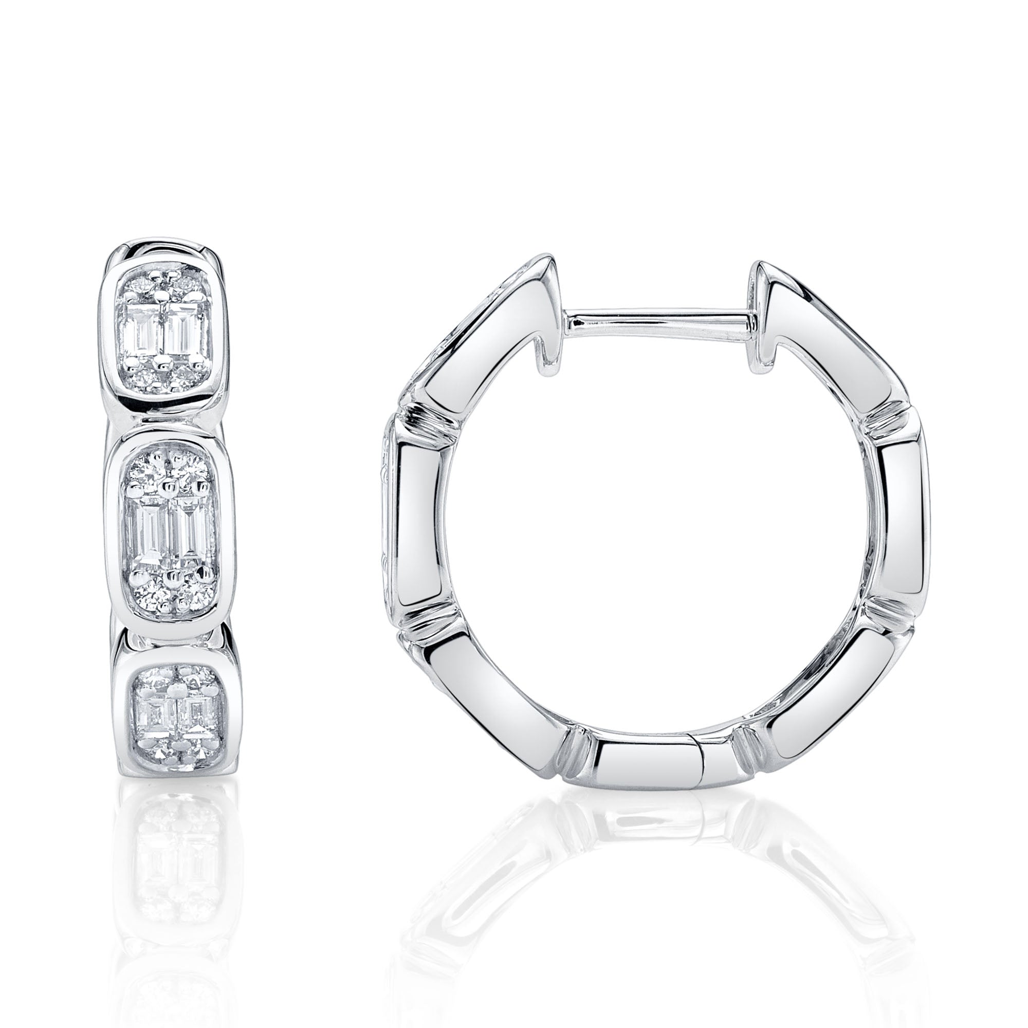 0.39CT 14K W/G DIAMOND BAGUETTE OCTAGON HOOP EARRING