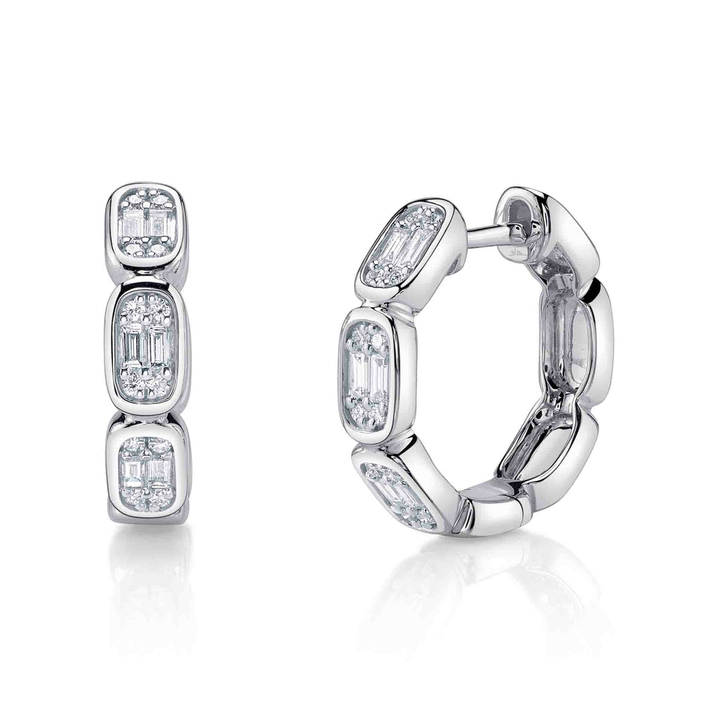 0.39CT 14K W/G DIAMOND BAGUETTE OCTAGON HOOP EARRING