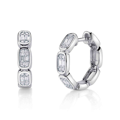 0.39CT 14K W/G DIAMOND BAGUETTE OCTAGON HOOP EARRING