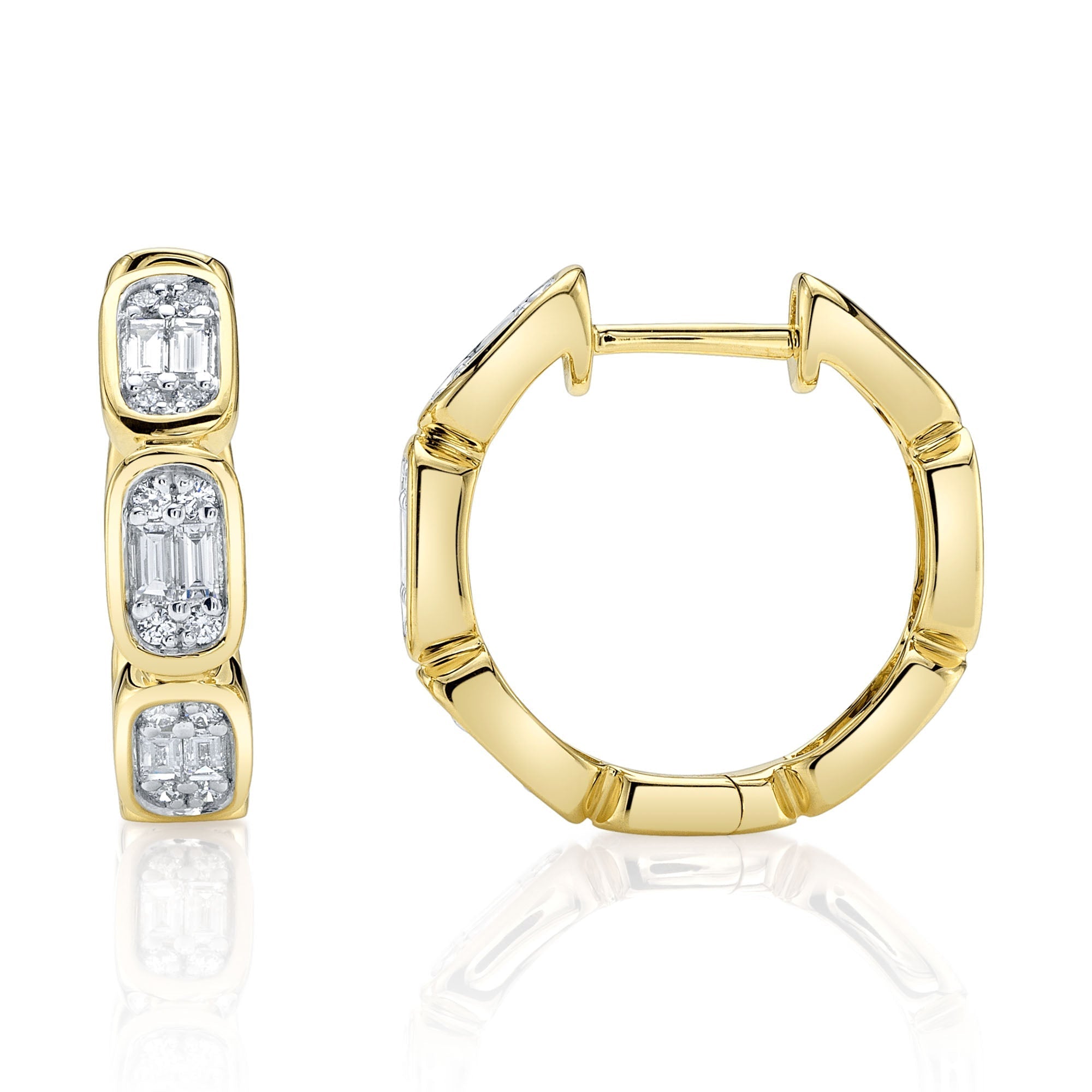 0.39CT 14K Y/G DIAMOND BAGUETTE OCTAGON HOOP EARRING