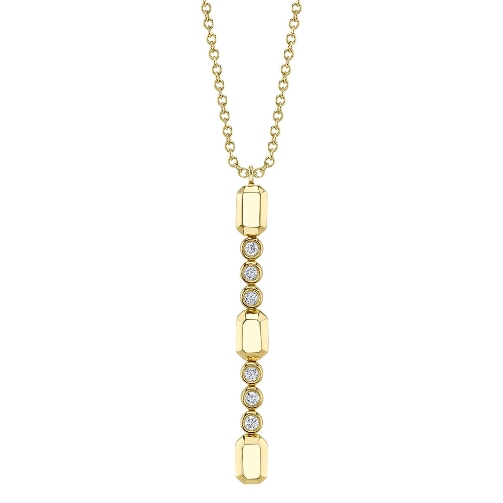 0.09CT 14K Y/G DIAMOND BEZEL GEO CUT LARIAT NECKLACE
