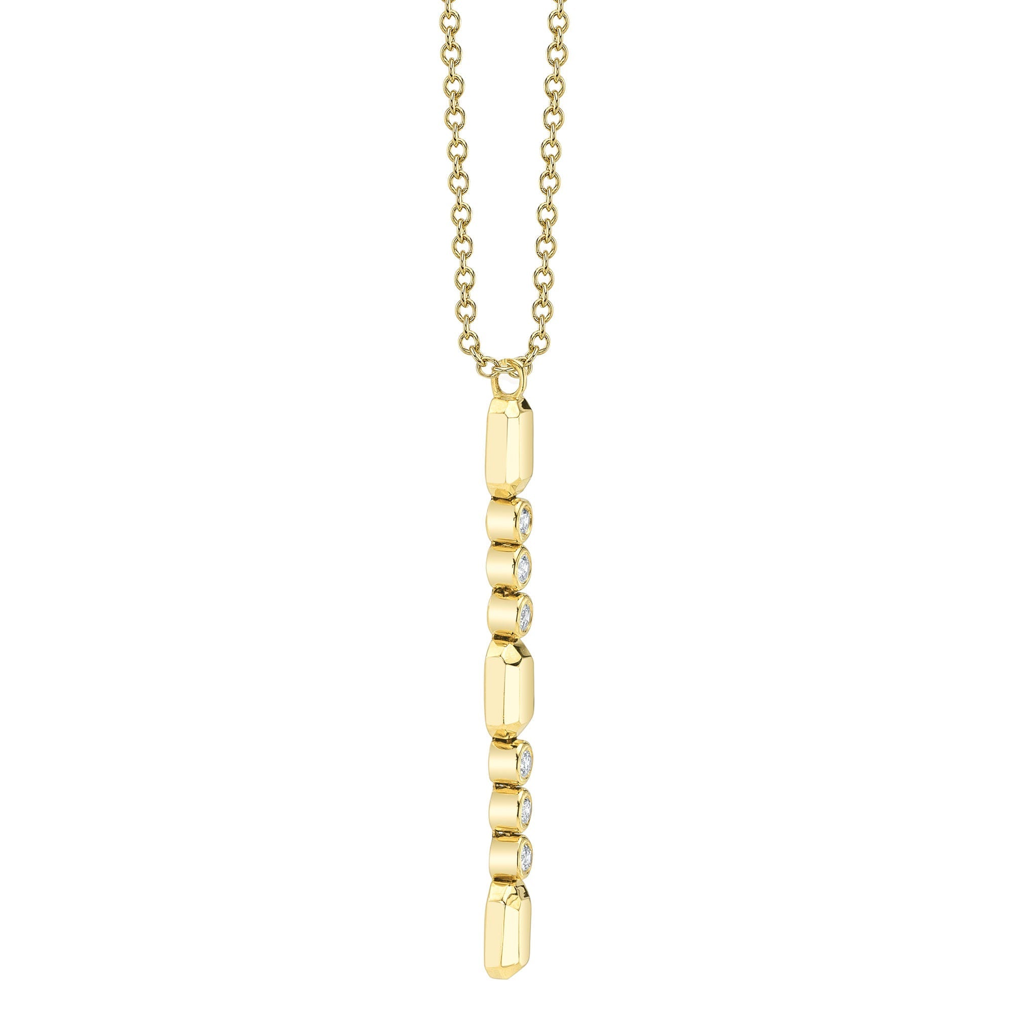 0.09CT 14K Y/G DIAMOND BEZEL GEO CUT LARIAT NECKLACE