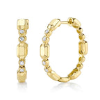 0.12CT 14K Y/G DIAMOND BEZEL GEO CUT HOOP EARRING
