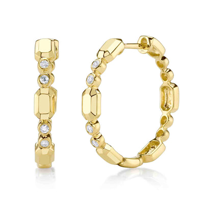 0.12CT 14K Y/G DIAMOND BEZEL GEO CUT HOOP EARRING