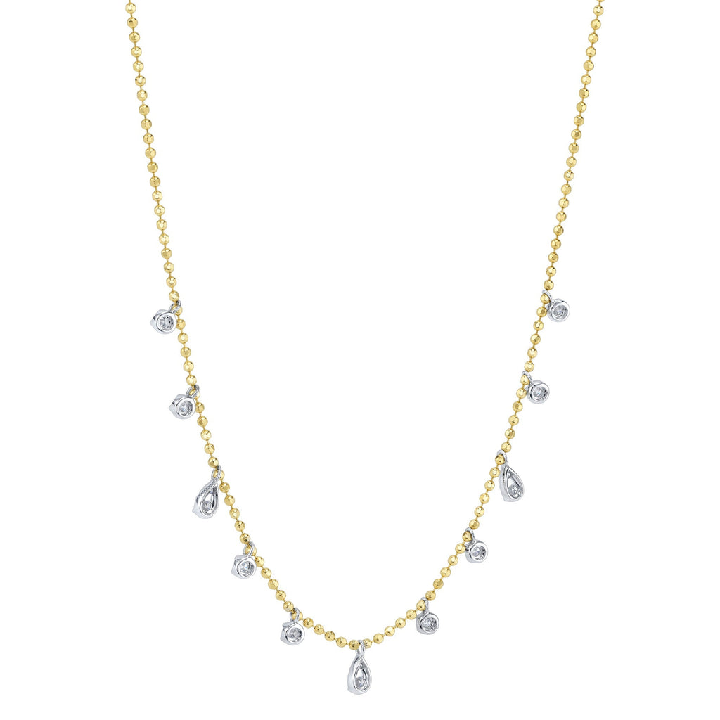 0.64CT 14K2T Y/W DIAMOND FACETED BALL CHAIN NECKLACE