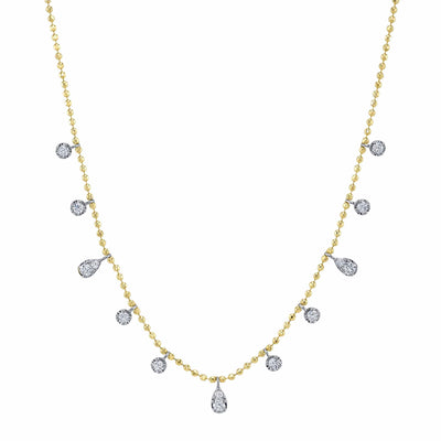 0.64CT 14K2T Y/W DIAMOND FACETED BALL CHAIN NECKLACE