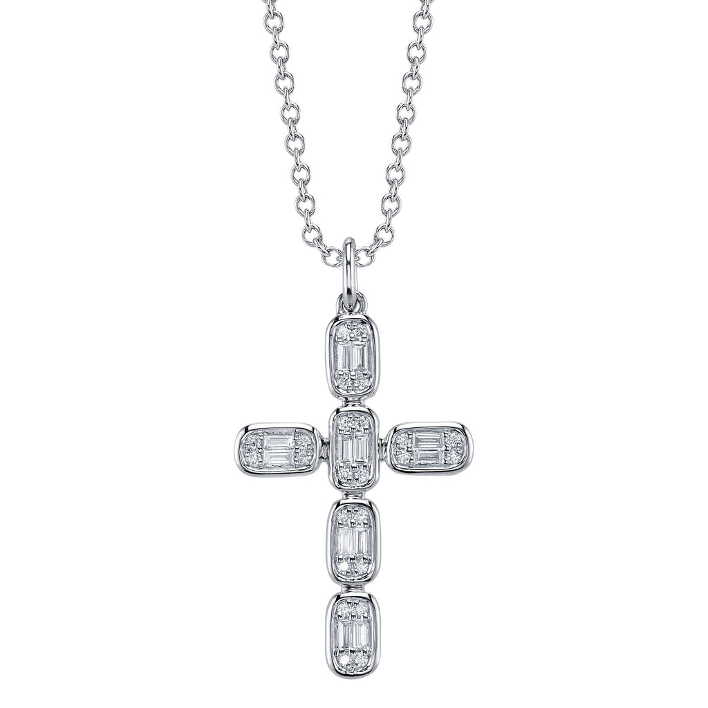 0.30CT 14K W/G DIAMOND BAGUETTE CROSS NECKLACE