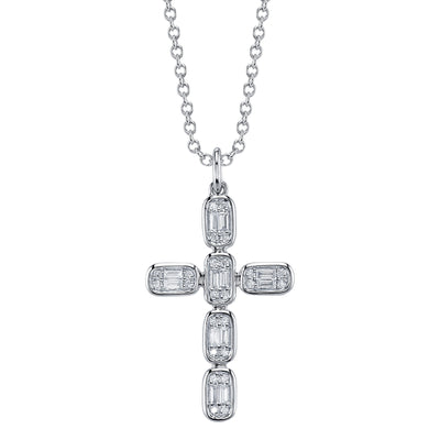 0.30CT 14K W/G DIAMOND BAGUETTE CROSS NECKLACE