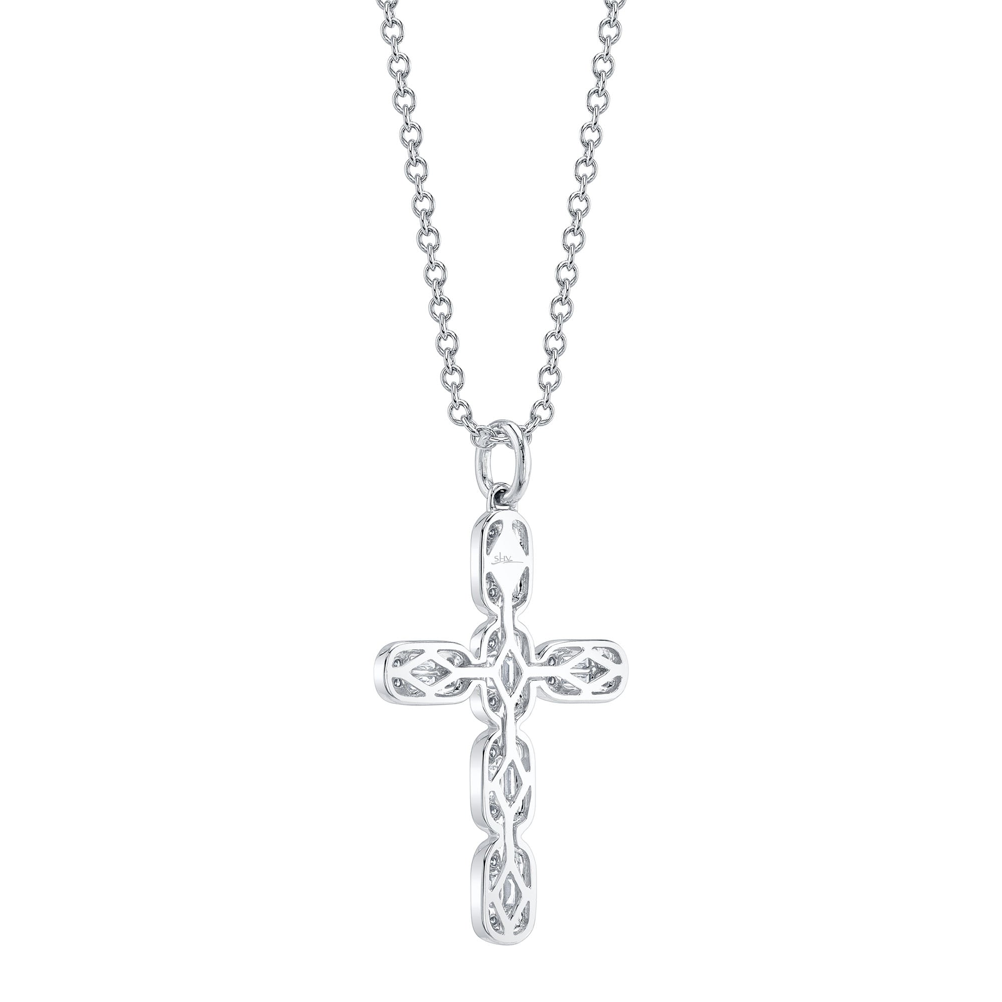 0.30CT 14K W/G DIAMOND BAGUETTE CROSS NECKLACE