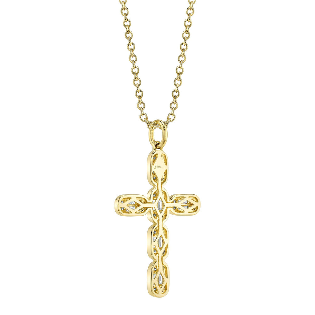 0.30CT 14K Y/G DIAMOND BAGUETTE CROSS NECKLACE