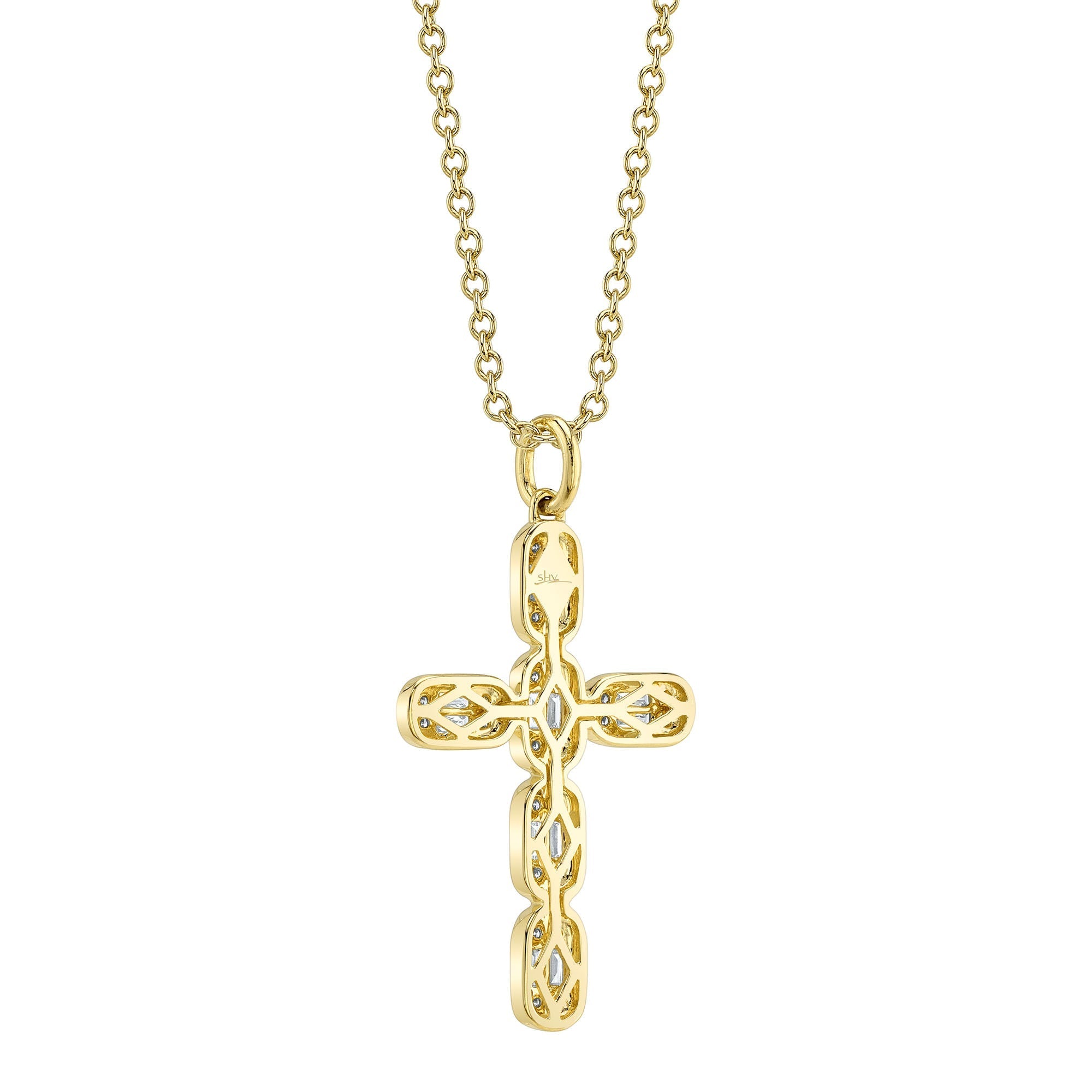 0.30CT 14K Y/G DIAMOND BAGUETTE CROSS NECKLACE