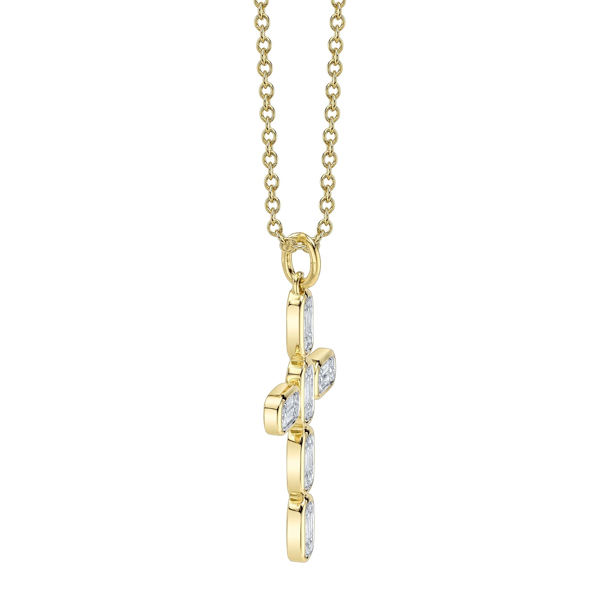 0.30CT 14K Y/G DIAMOND BAGUETTE CROSS NECKLACE