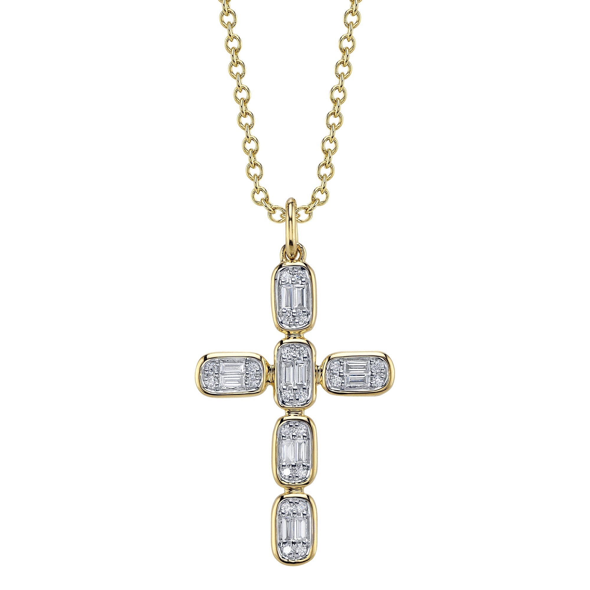 0.30CT 14K Y/G DIAMOND BAGUETTE CROSS NECKLACE