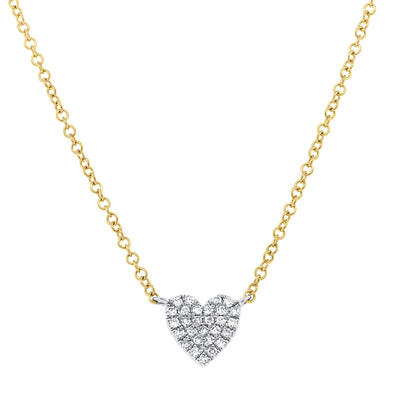0.09CT 14K2T Y/W DIAMOND PAVE HEART NECKLACE