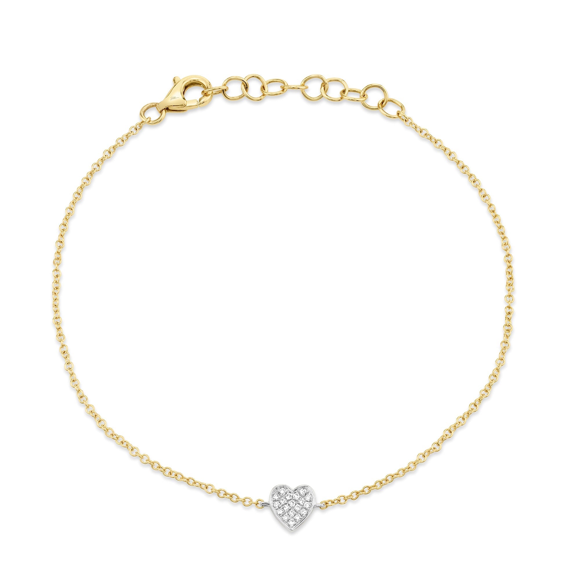 0.04CT 14K2T Y/W DIAMOND PAVE HEART BRACELET