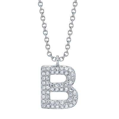0.11CT 14K W/G DIAMOND PAVE NECKLACE - INITIAL B