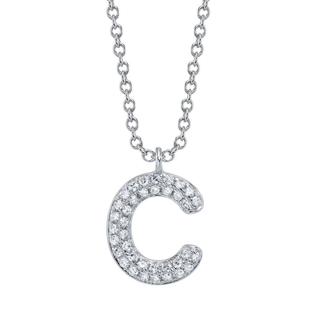 0.08CT 14K W/G DIAMOND PAVE NECKLACE - INITIAL C