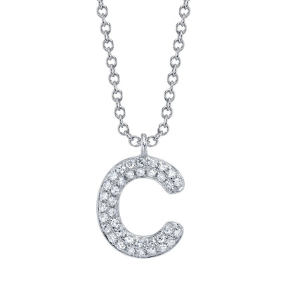 0.08CT 14K W/G DIAMOND PAVE NECKLACE - INITIAL C
