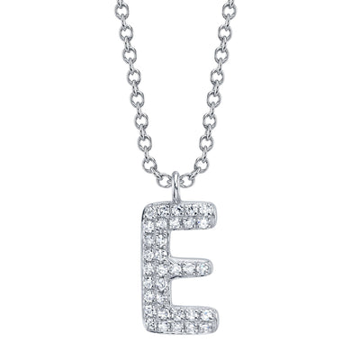 0.07CT 14K W/G DIAMOND PAVE NECKLACE - INITIAL E