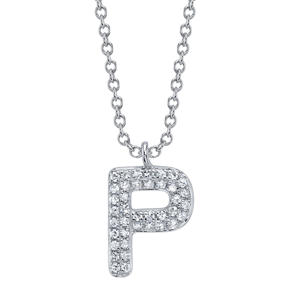 0.08CT 14K W/G DIAMOND PAVE NECKLACE - INITIAL P