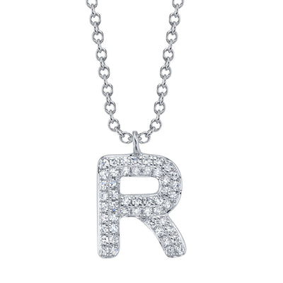 0.10CT 14K W/G DIAMOND PAVE NECKLACE - INITIAL R