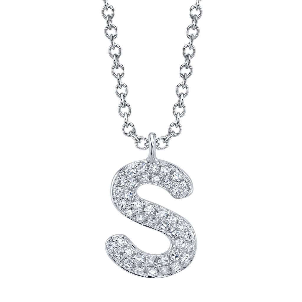 0.09CT 14K W/G DIAMOND PAVE NECKLACE - INITIAL S