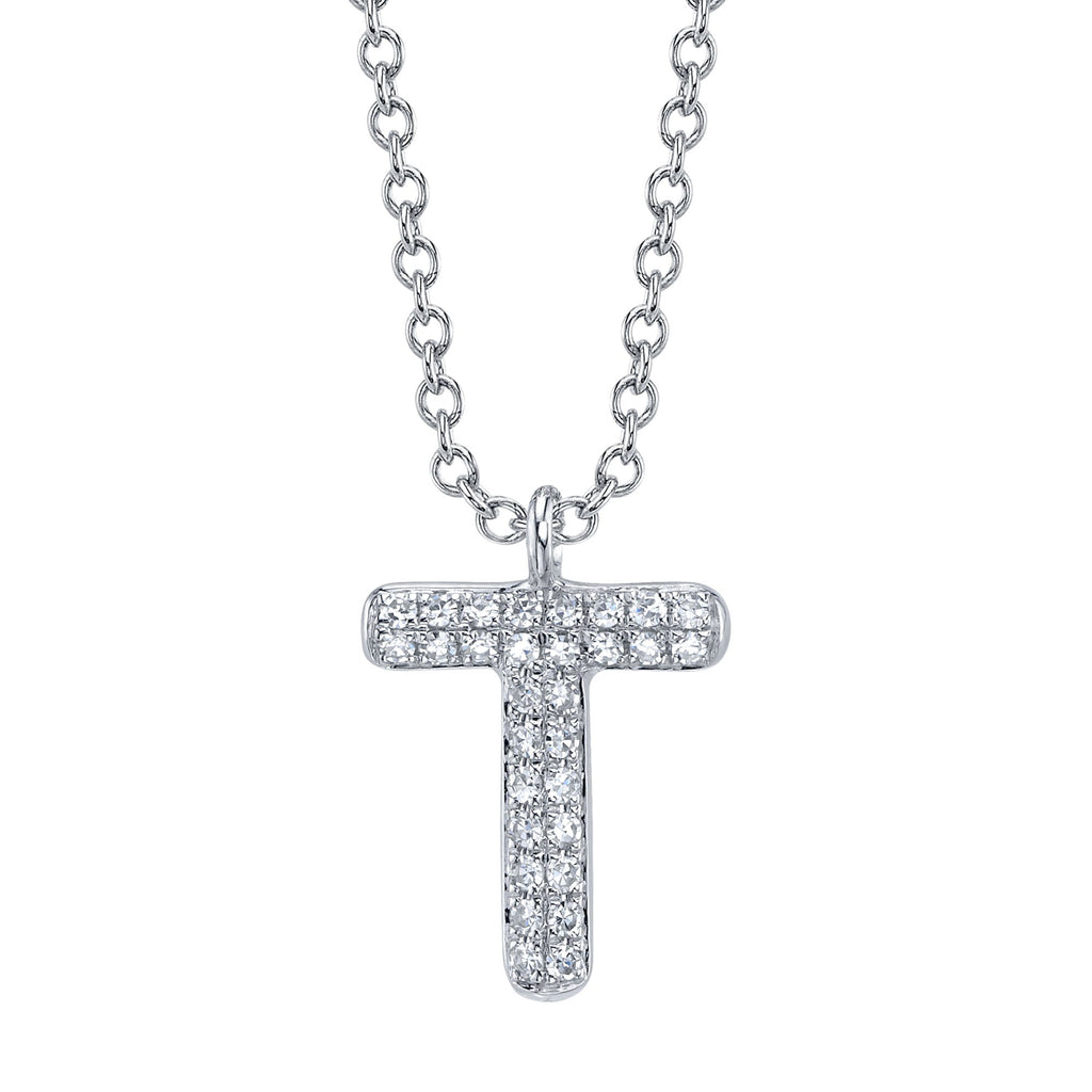 0.06CT 14K W/G DIAMOND PAVE NECKLACE - INITIAL T