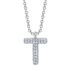 0.06CT 14K W/G DIAMOND PAVE NECKLACE - INITIAL T