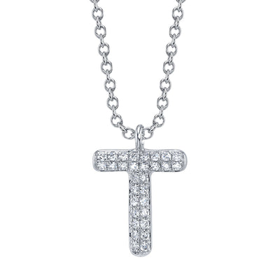0.06CT 14K W/G DIAMOND PAVE NECKLACE - INITIAL T