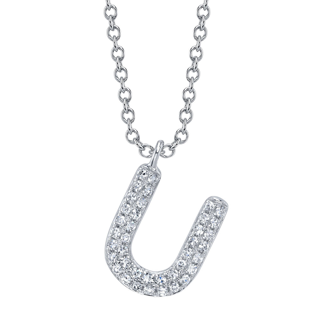 0.09CT 14K W/G DIAMOND PAVE NECKLACE - INITIAL U