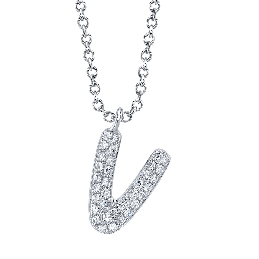 0.07CT 14K W/G DIAMOND PAVE NECKLACE - INITIAL V