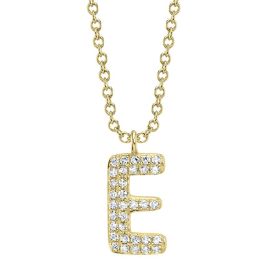 0.07CT 14K Y/G DIAMOND PAVE NECKLACE - INITIAL E
