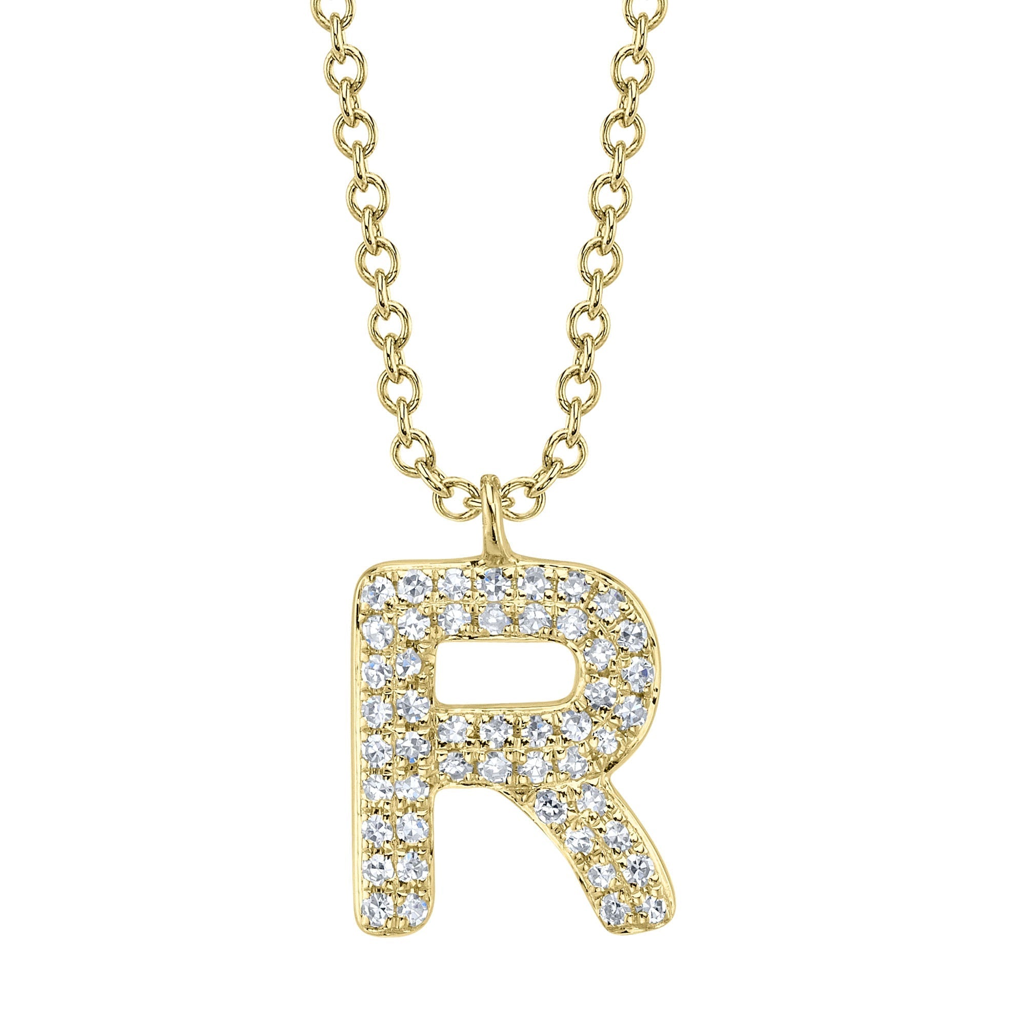 0.10CT 14K Y/G DIAMOND PAVE NECKLACE - INITIAL R