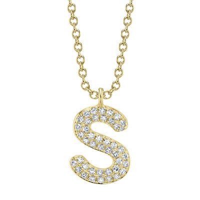0.09CT 14K Y/G DIAMOND PAVE NECKLACE - INITIAL S