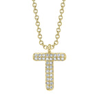 0.06CT 14K Y/G DIAMOND PAVE NECKLACE - INITIAL T