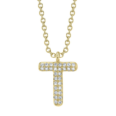 0.06CT 14K Y/G DIAMOND PAVE NECKLACE - INITIAL T