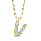 0.07CT 14K Y/G DIAMOND PAVE NECKLACE - INITIAL V